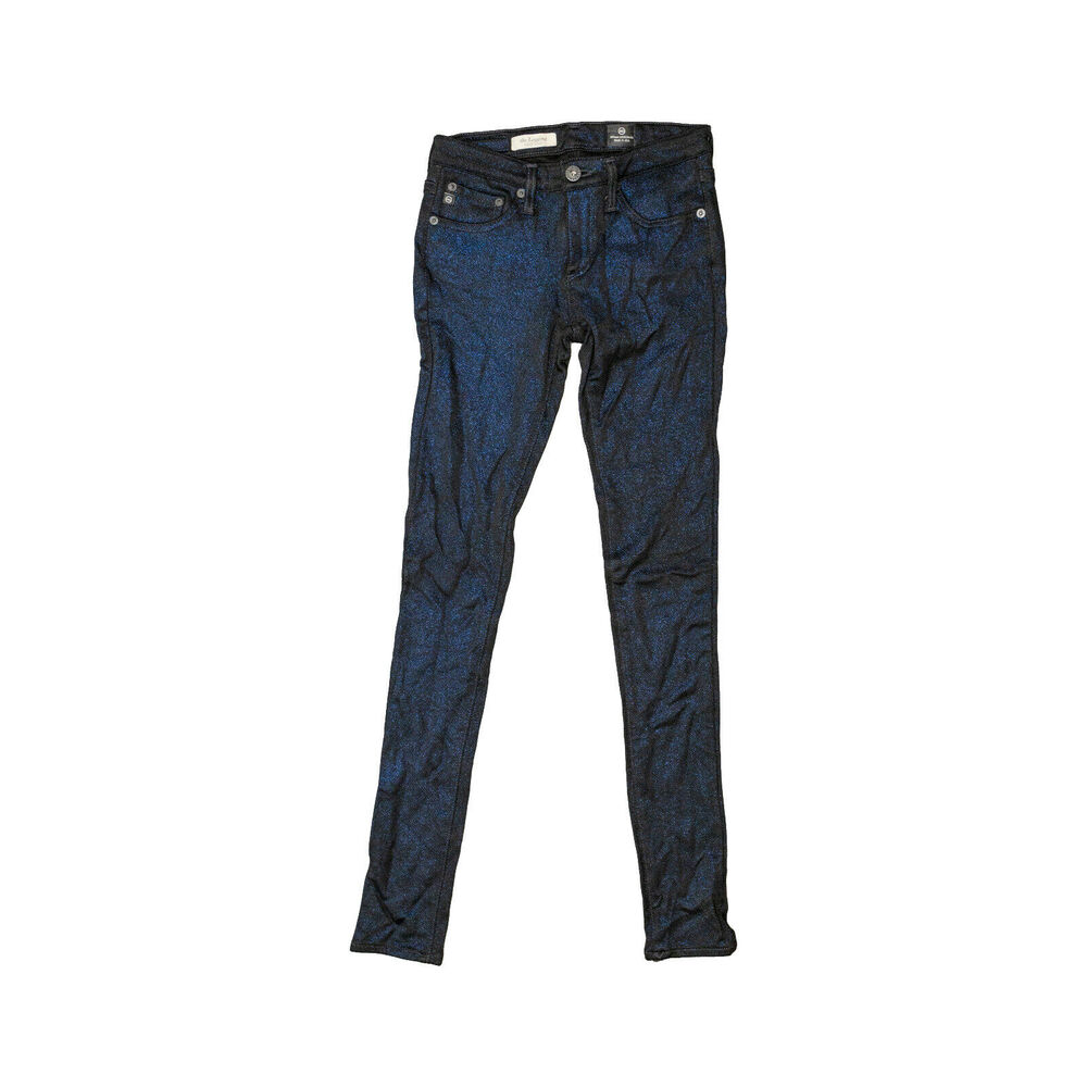 AG Supper Skinny the Legging Jeans Metallic Blue Size 26R